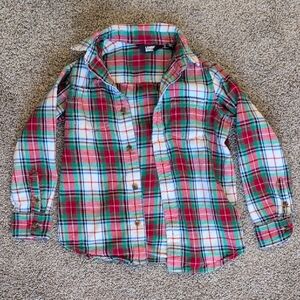 ADORABLE Christmas Flannel Kids Plaid Button Down Shirt Lands End